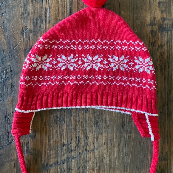 3/$15 🥳Hartstrings Winter Snowflake Knit Beanie w/ Earflap and Pom Balls - Picture 2 of 7